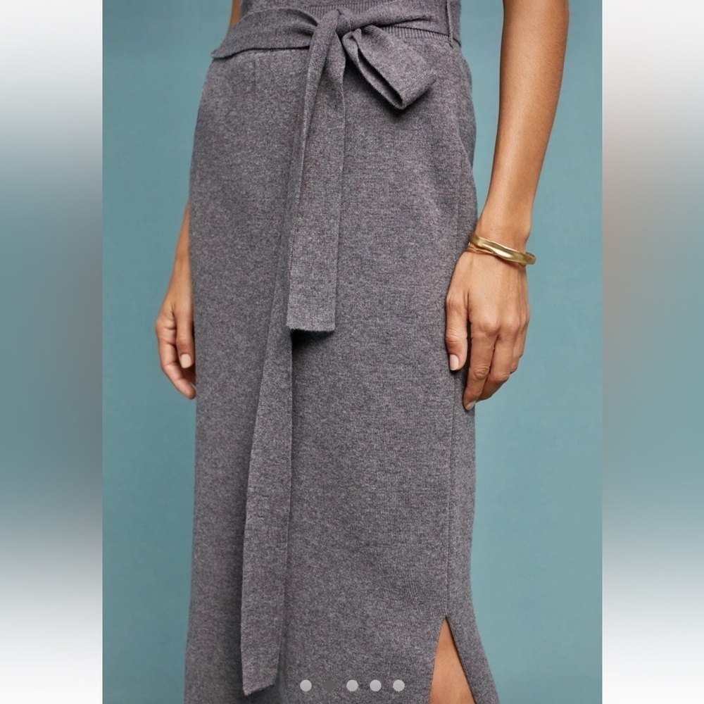 Anthropologie Matinee Midi Wool Belted Sweater Dress Gray - Picture 2 of 16